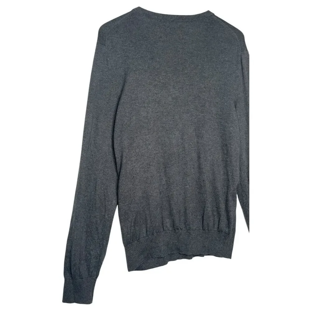 Banana Republic Sweater Mens L Silk Cashmere Luxury Blend V Neck Preppy Gray
